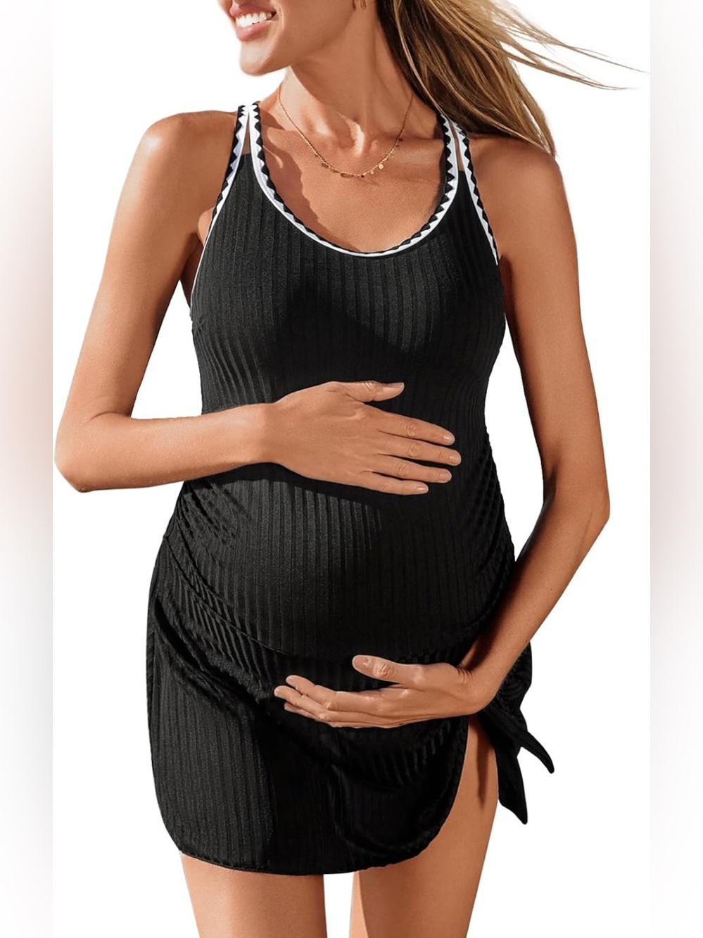 NWT- Maternity Ribbed Tank 2 piece swim suit in Black and White Trim